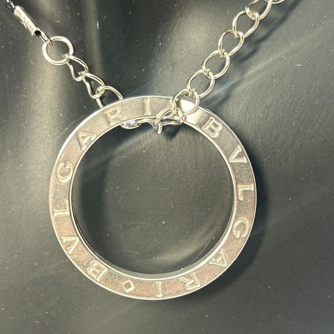 BVLGARI ロゴサークル ネックレス キーリング 革紐付き 箱付き
