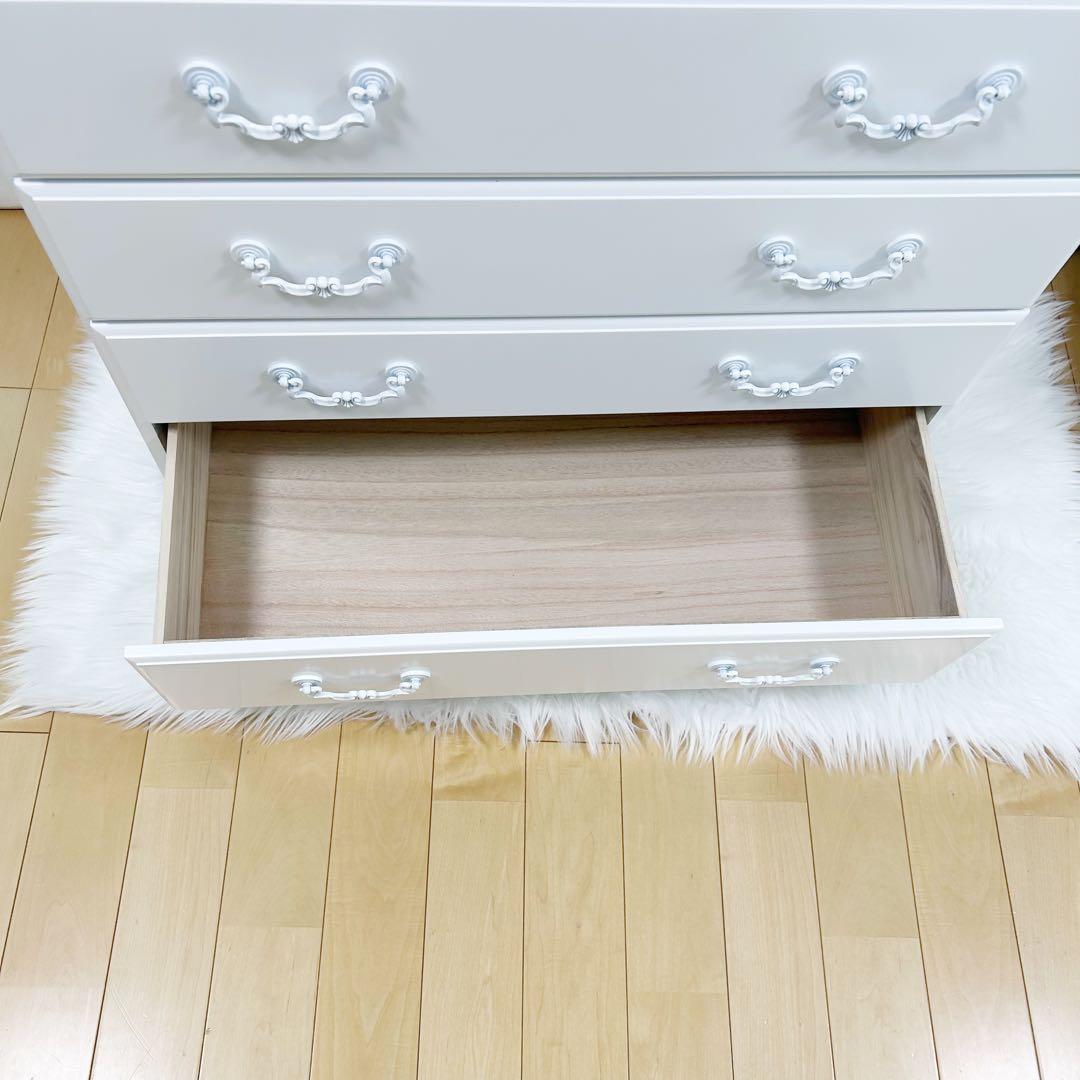 HAGIHARA 姫家具　ホワイト家具　白家具　5段チェスト　ロココ　幅80 桐