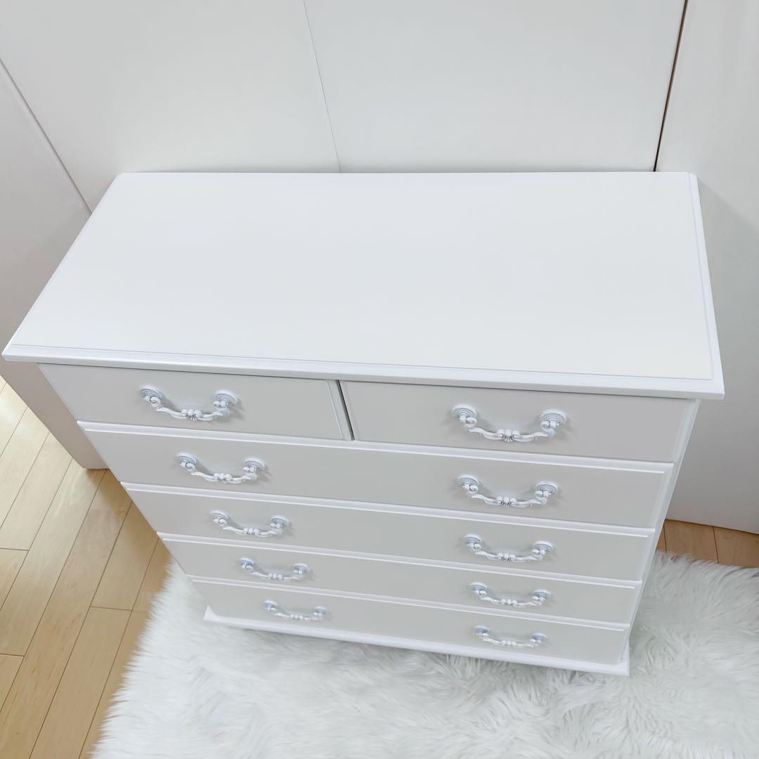 HAGIHARA 姫家具　ホワイト家具　白家具　5段チェスト　ロココ　幅80 桐