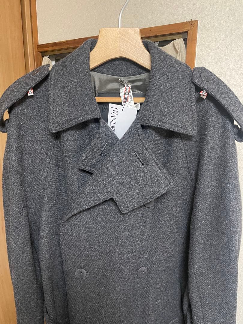 湯jw anderson 24aw グレー ダブルブレスト トレンチコート