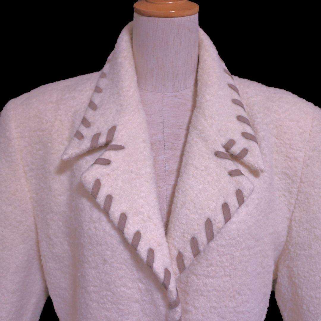 クリスチャンディオール レザーステッチトリム付 ウールブークレーニット コート