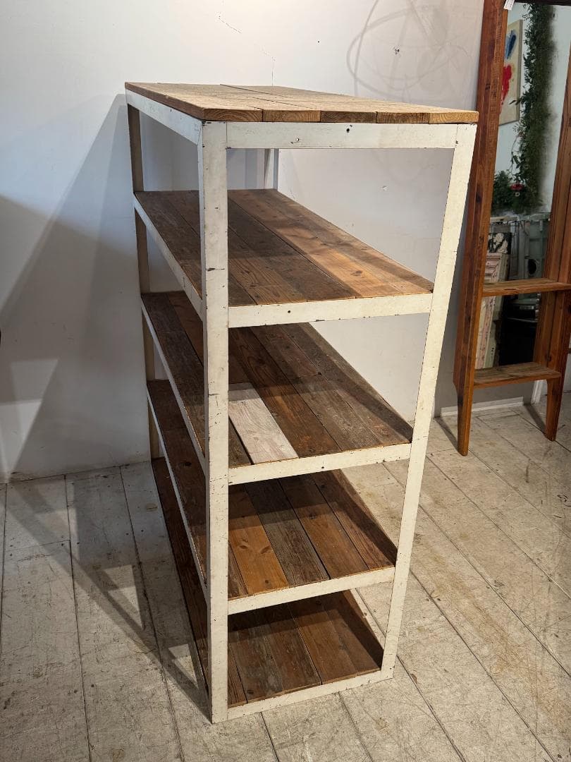 古材 オープンシェルフ アイアン スチールラック ヴィンテージ ホワイトペイント