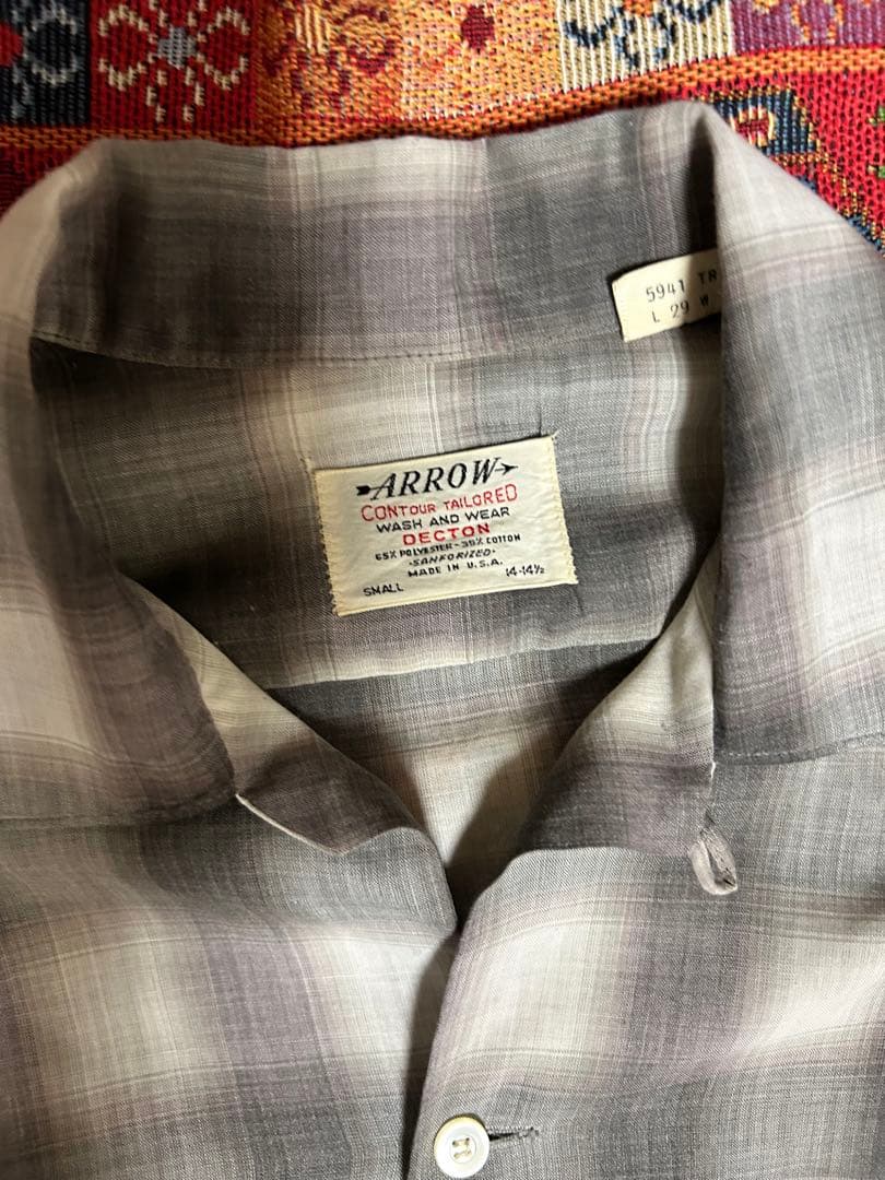 60s ARROW シャドーチェック　オンブレシャツ　S14- 14 1/2