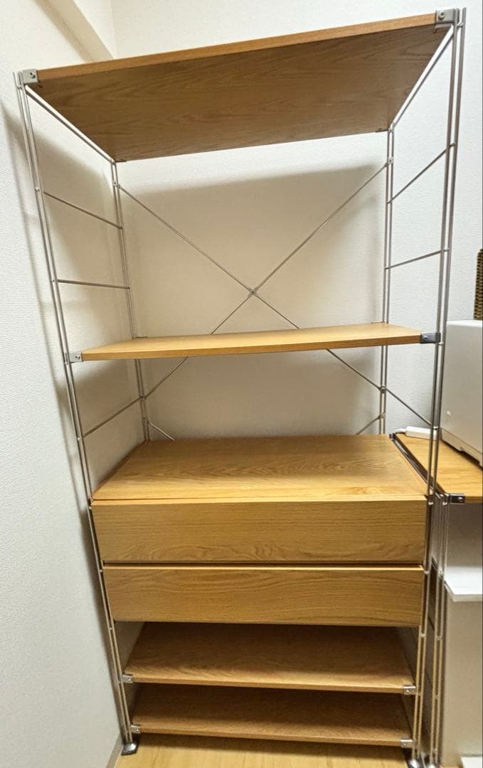 無印良品　ステンレスユニットシェルフ　オーク材棚セット　ワイド　大　引き出し付