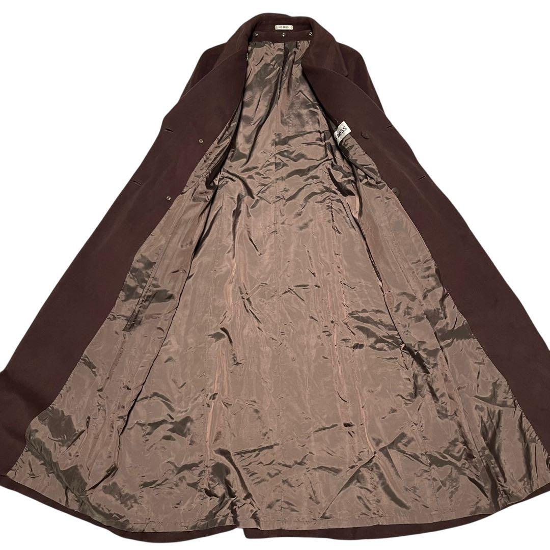 アンゴラ48%【HIS MISS】マキシ丈ダブルチェスターコート 日本製 茶XL