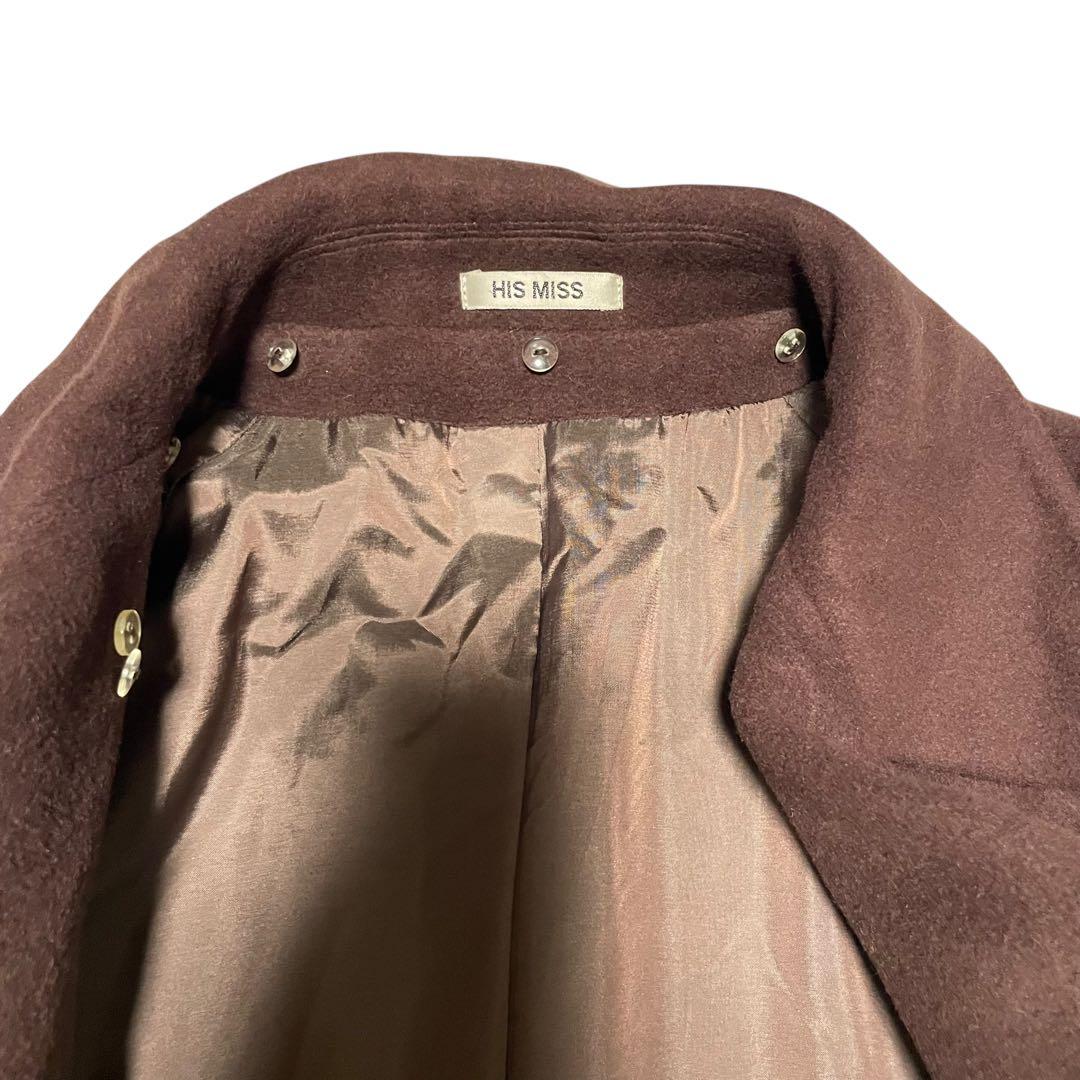 アンゴラ48%【HIS MISS】マキシ丈ダブルチェスターコート 日本製 茶XL