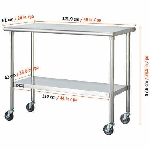 NSF ステンレススチール作業台 キャスター付き