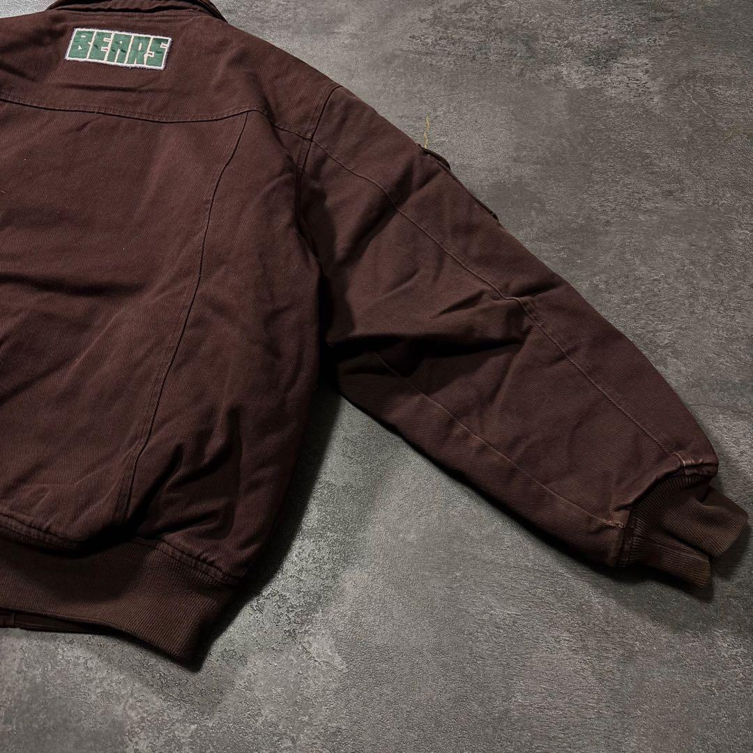 古着ダックジャケットボンバージャケット茶ブラウン刺繍ワッペン90sストリートXL