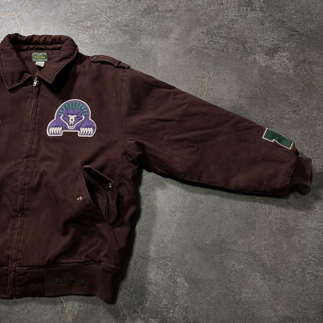 古着ダックジャケットボンバージャケット茶ブラウン刺繍ワッペン90sストリートXL