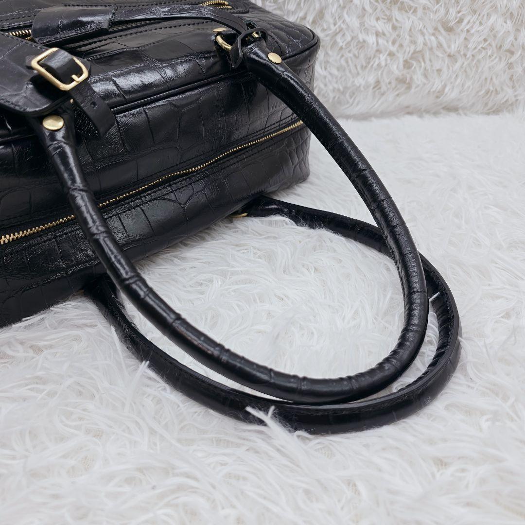 ✨未使用品✨J&M DAVIDSON 本革 クロコ 型押し ボストンバッグ 黒