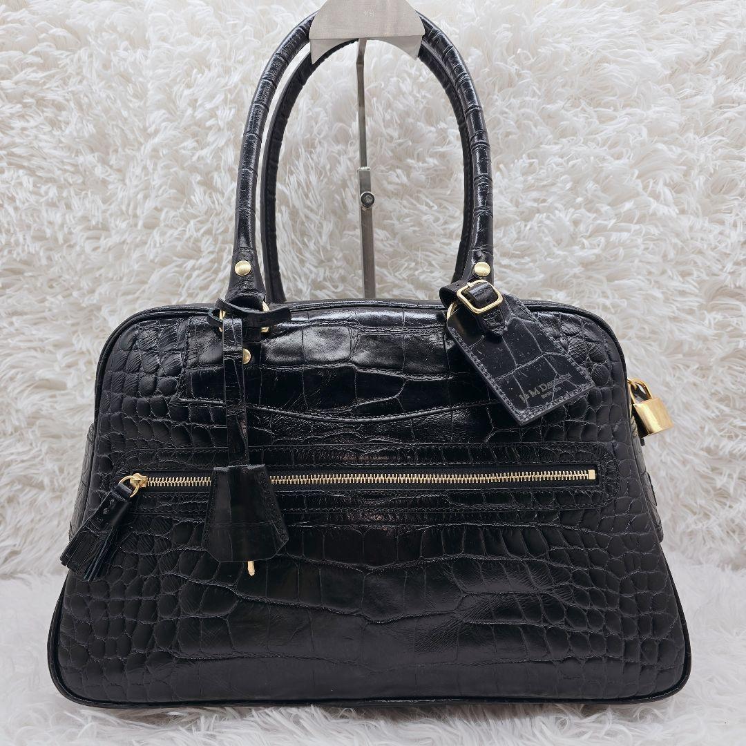 ✨未使用品✨J&M DAVIDSON 本革 クロコ 型押し ボストンバッグ 黒
