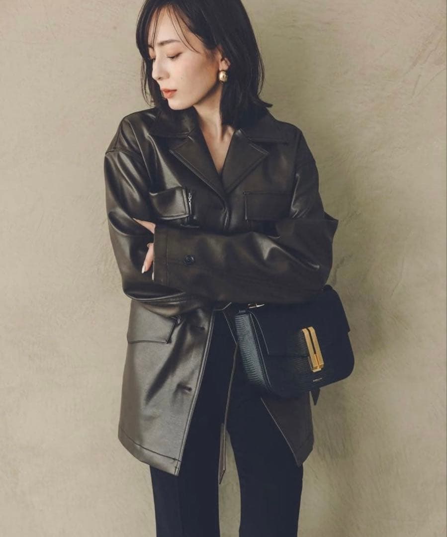 【美品】完売品anuans ヴィーガンレザーオーバージャケット