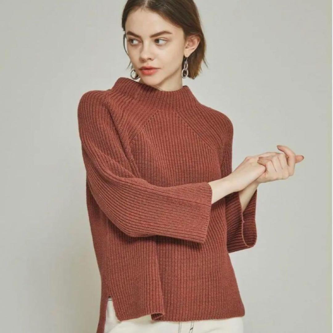 大きいサイズ《BATONER》ボトルネックニット(2)ラグラン ブラウン 極美品