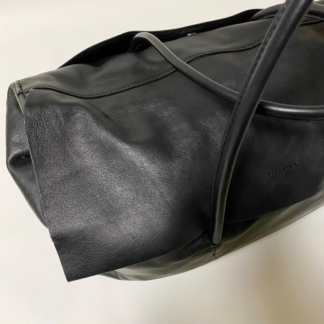 Hoaw フラップボストンバッグ　トートバッグ　レザー　大容量　黒　マグネット