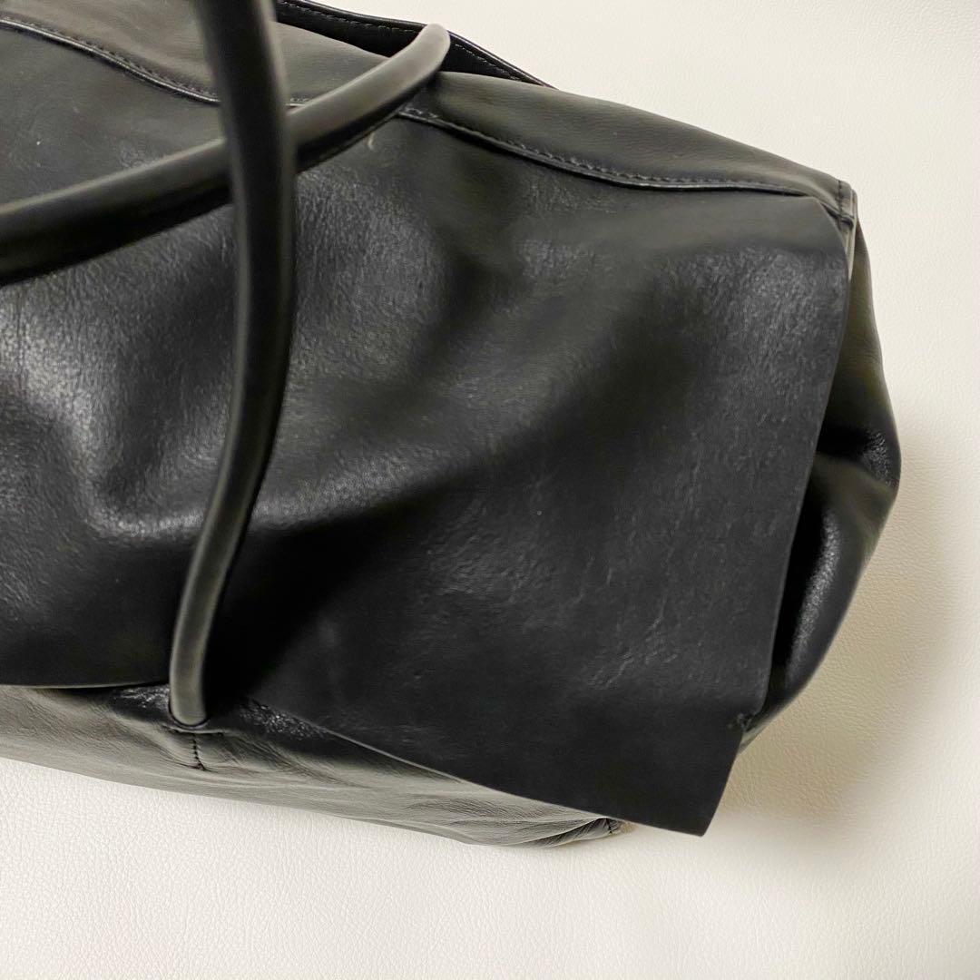 Hoaw フラップボストンバッグ　トートバッグ　レザー　大容量　黒　マグネット