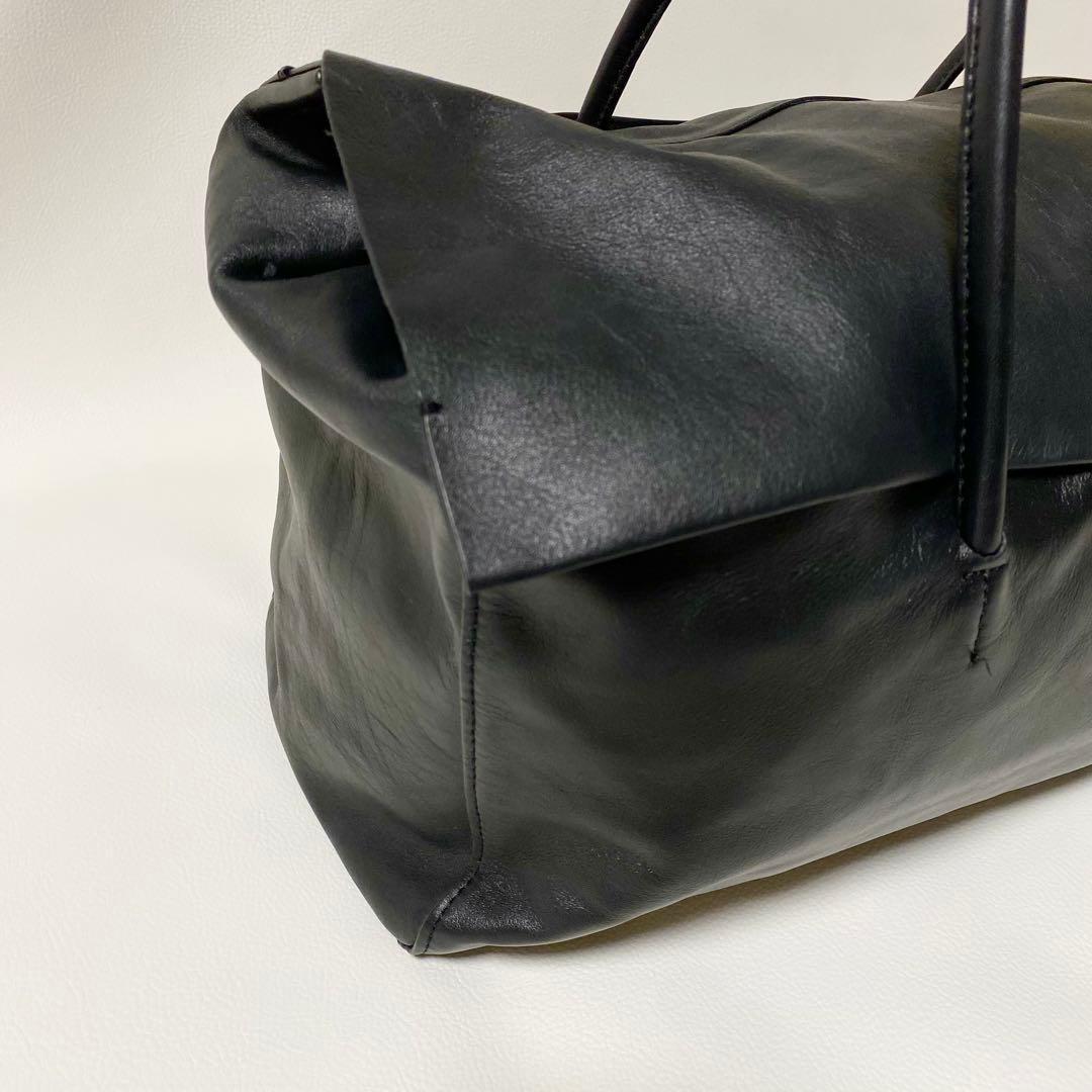 Hoaw フラップボストンバッグ　トートバッグ　レザー　大容量　黒　マグネット