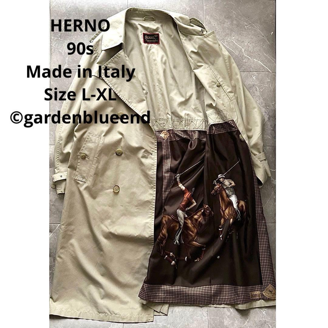 HERNO 90s 馬柄 裏地 シルク コットン トレンチコート サイズL XL