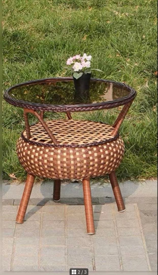 カフェ風　庭　ガーデニングテーブル椅子セット　屋外テーブル　イス　高級 藤編み