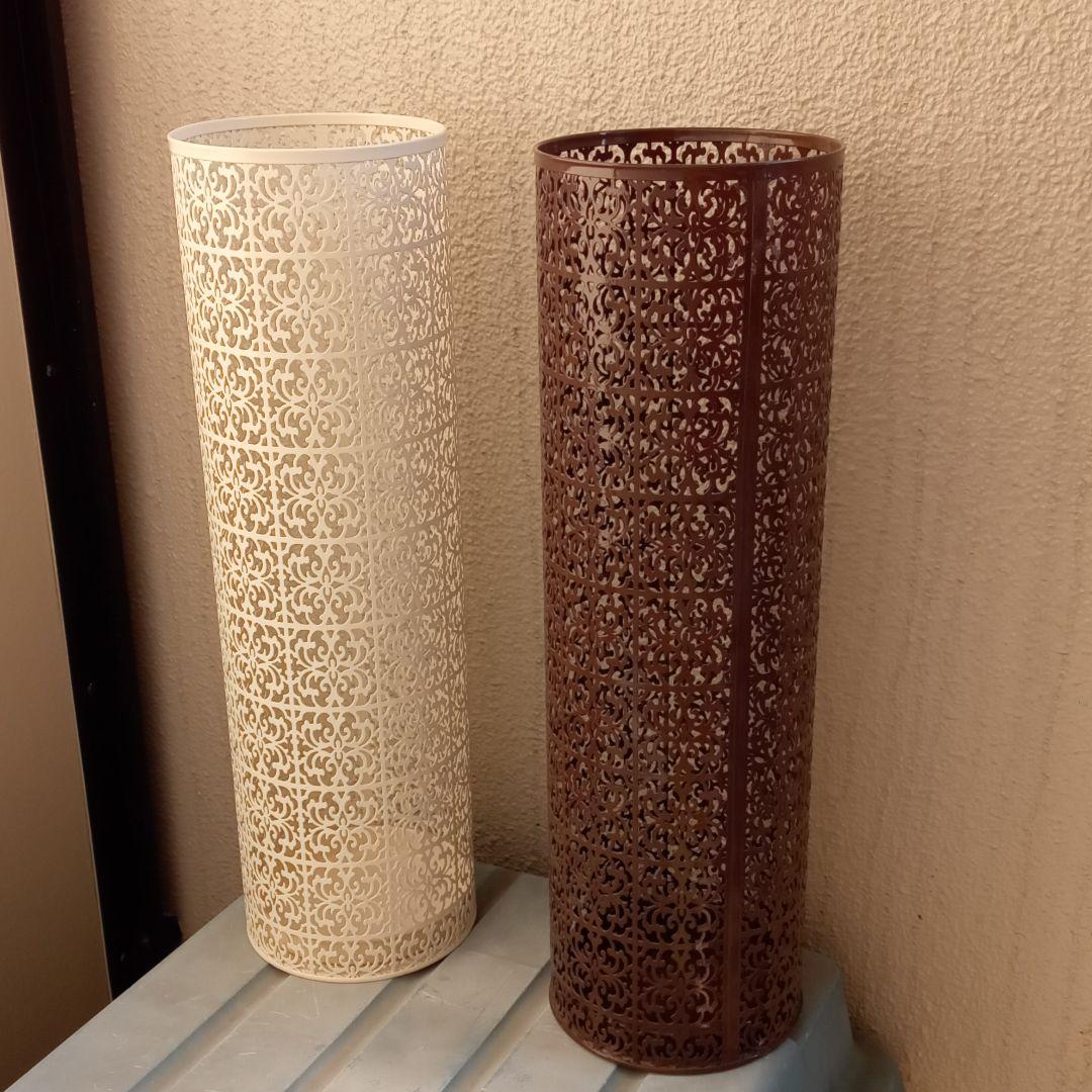 ダマスク柄　傘立て　白　茶