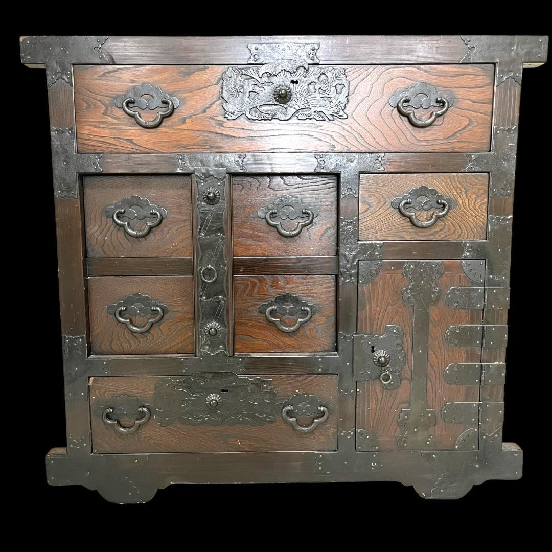 送料込み 時代物 車箪笥 龍金具 箪笥 船箪笥 和箪笥 和家具