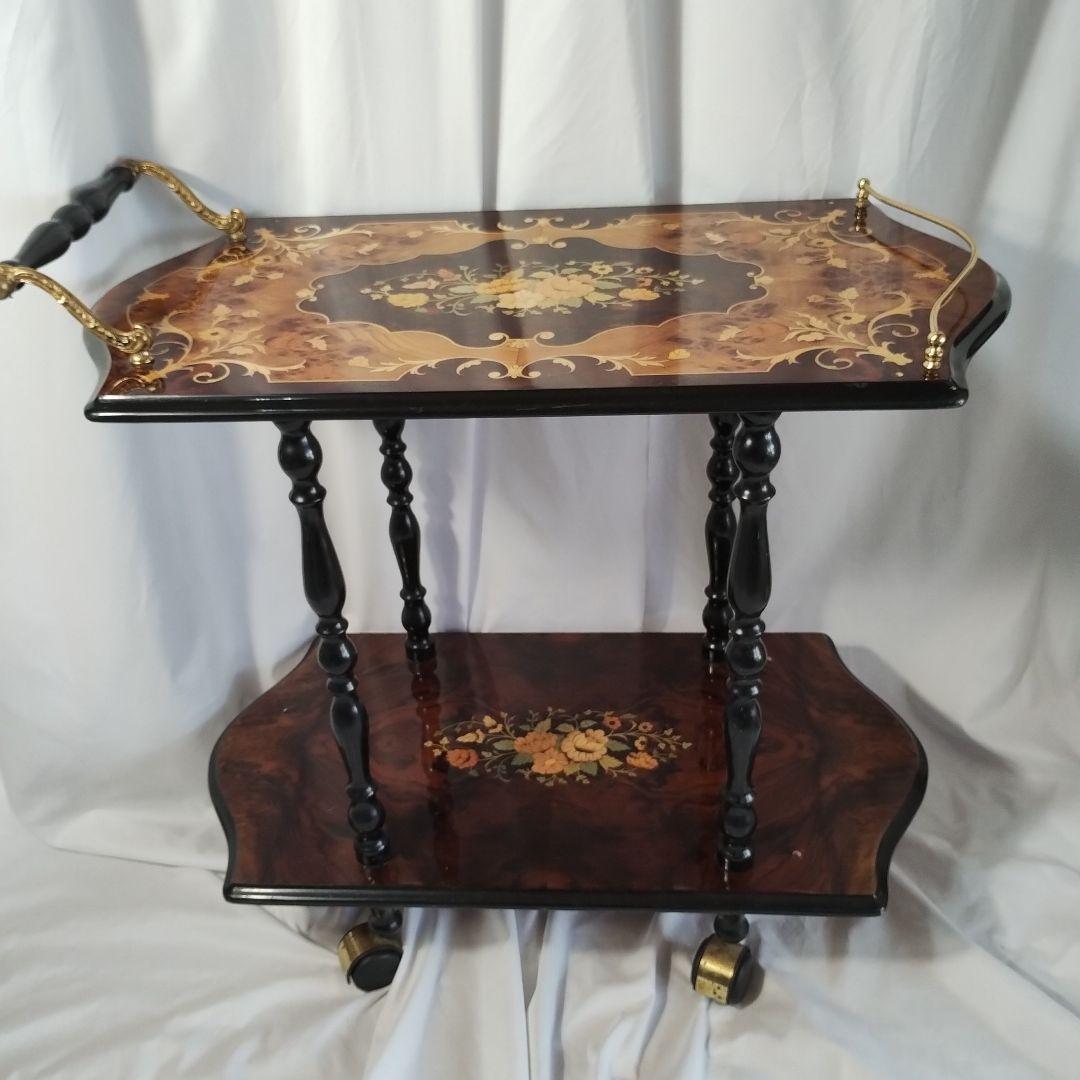 【関東地方限定販売】e【難あり】イタリア製 象嵌 キャスター付きキッチンワゴン