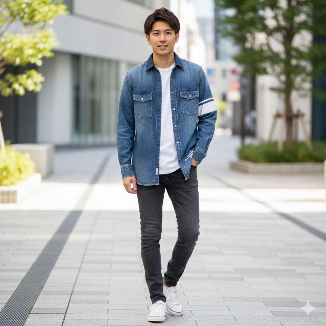 ディーゼル　ダメージ加工　刺繍　デニムシャツ　XS 長袖　170/88A 青