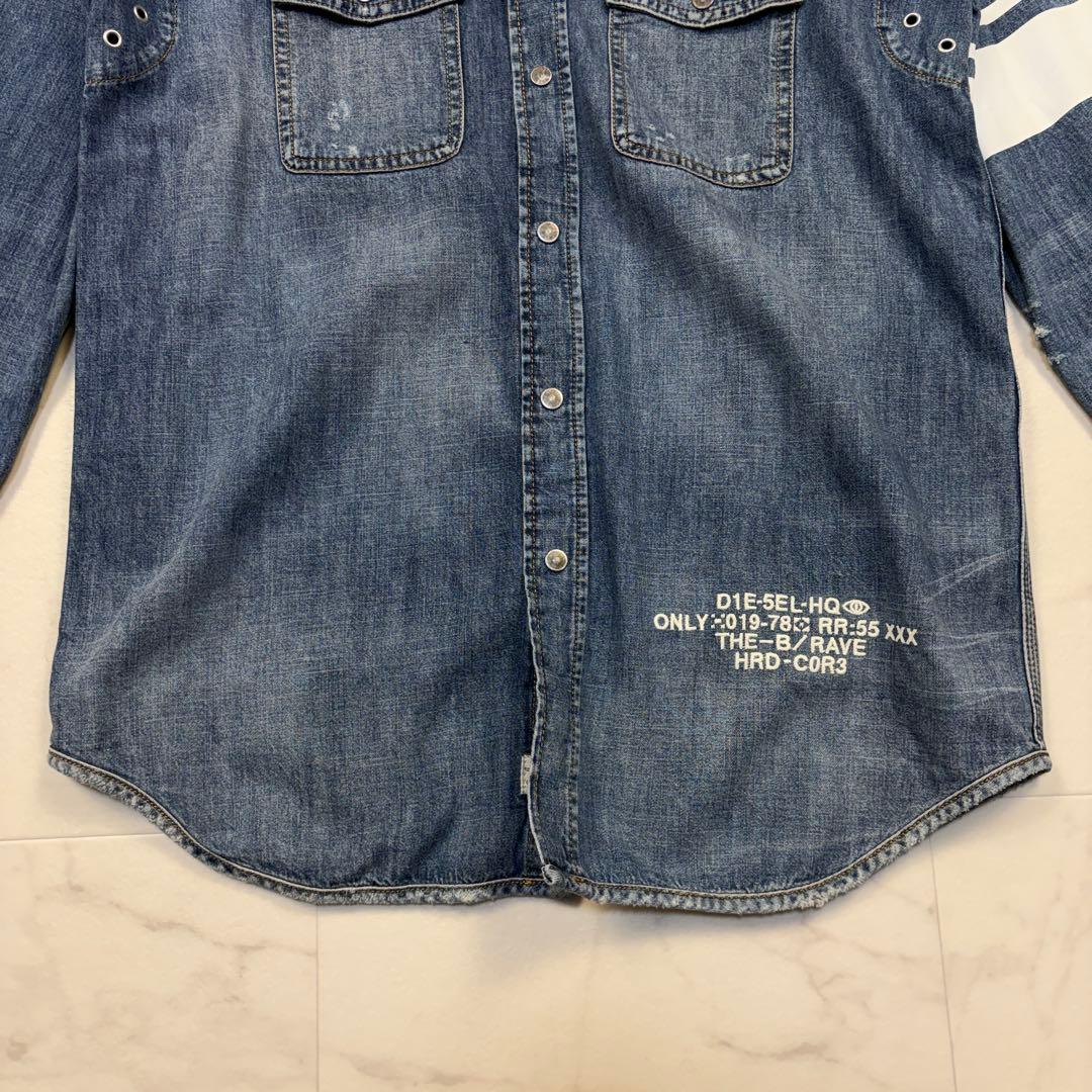 ディーゼル　ダメージ加工　刺繍　デニムシャツ　XS 長袖　170/88A 青