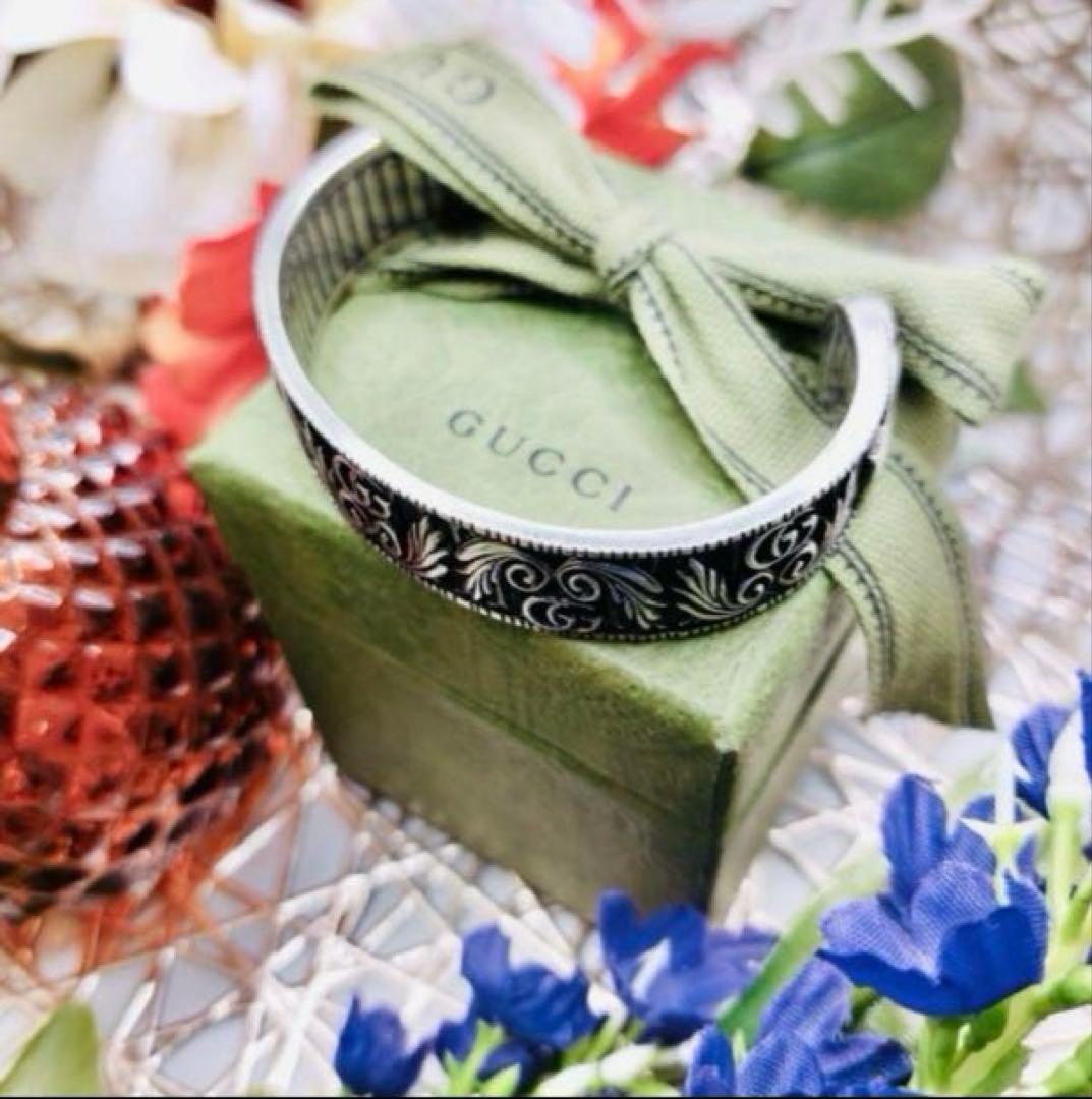 【極美品】GUCCI グッチ羽根リーフフェ ザーGG ブレスレットバングル
