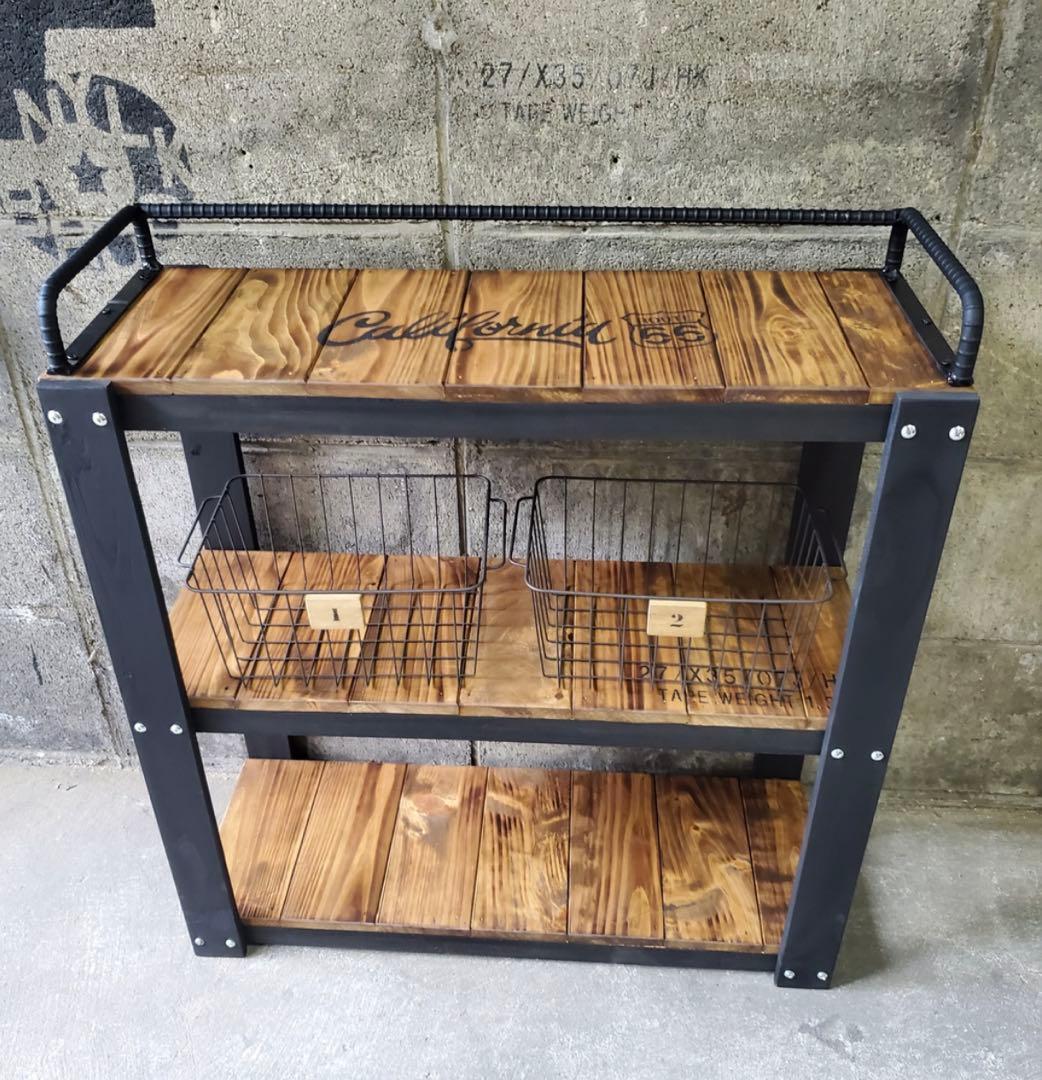 鉄筋バーラック　木製ラック　棚 収納　男前インテリア　インダストリアル 0115