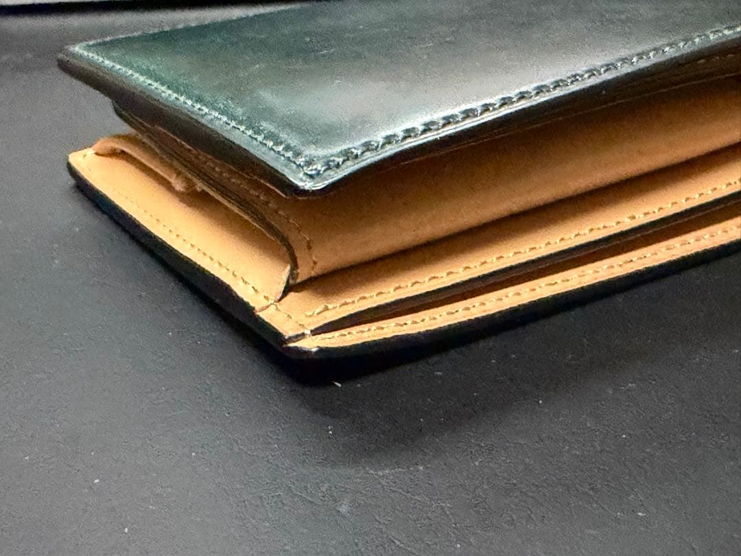 flathority シェルコードバン　二つ折り財布　グリーン