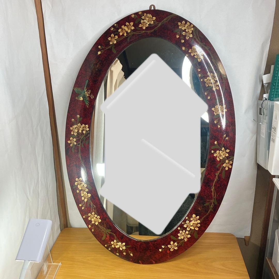 大型 ウォールミラー 鏡　楕円形 花柄 レトロ 壁掛けミラー インテリア
