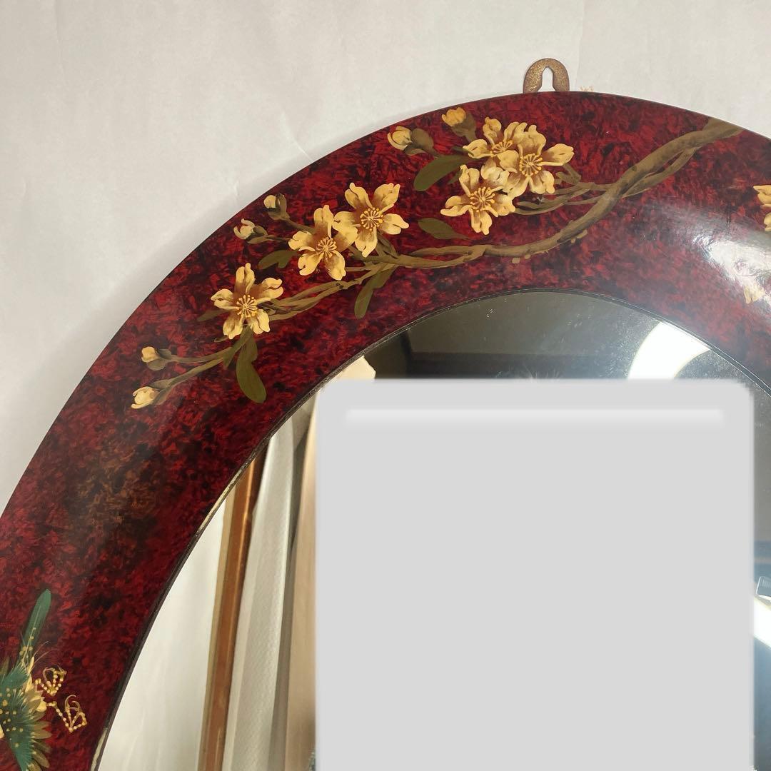 大型 ウォールミラー 鏡　楕円形 花柄 レトロ 壁掛けミラー インテリア