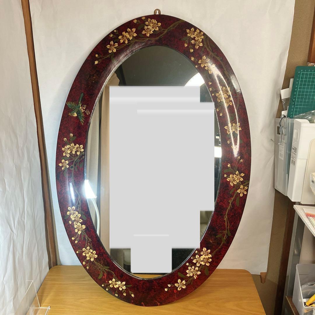 大型 ウォールミラー 鏡　楕円形 花柄 レトロ 壁掛けミラー インテリア