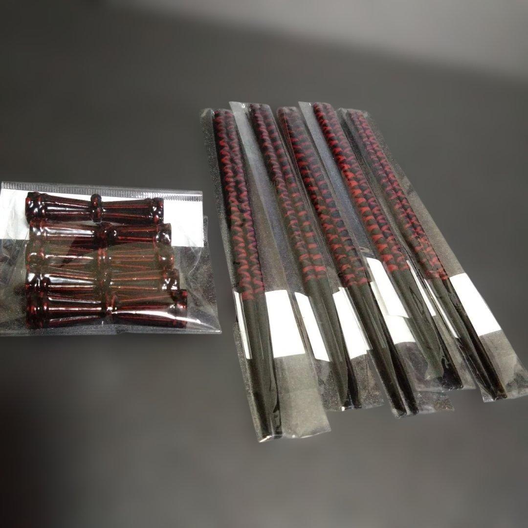 新品 籃胎漆器 箸5膳箸置5個セット　お祝い