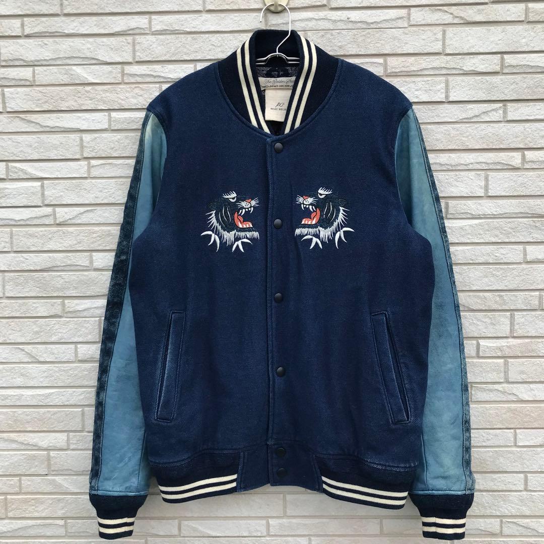 レミリリーフ　スタジャン　スカジャン　М　インディゴ　ウール　牛革