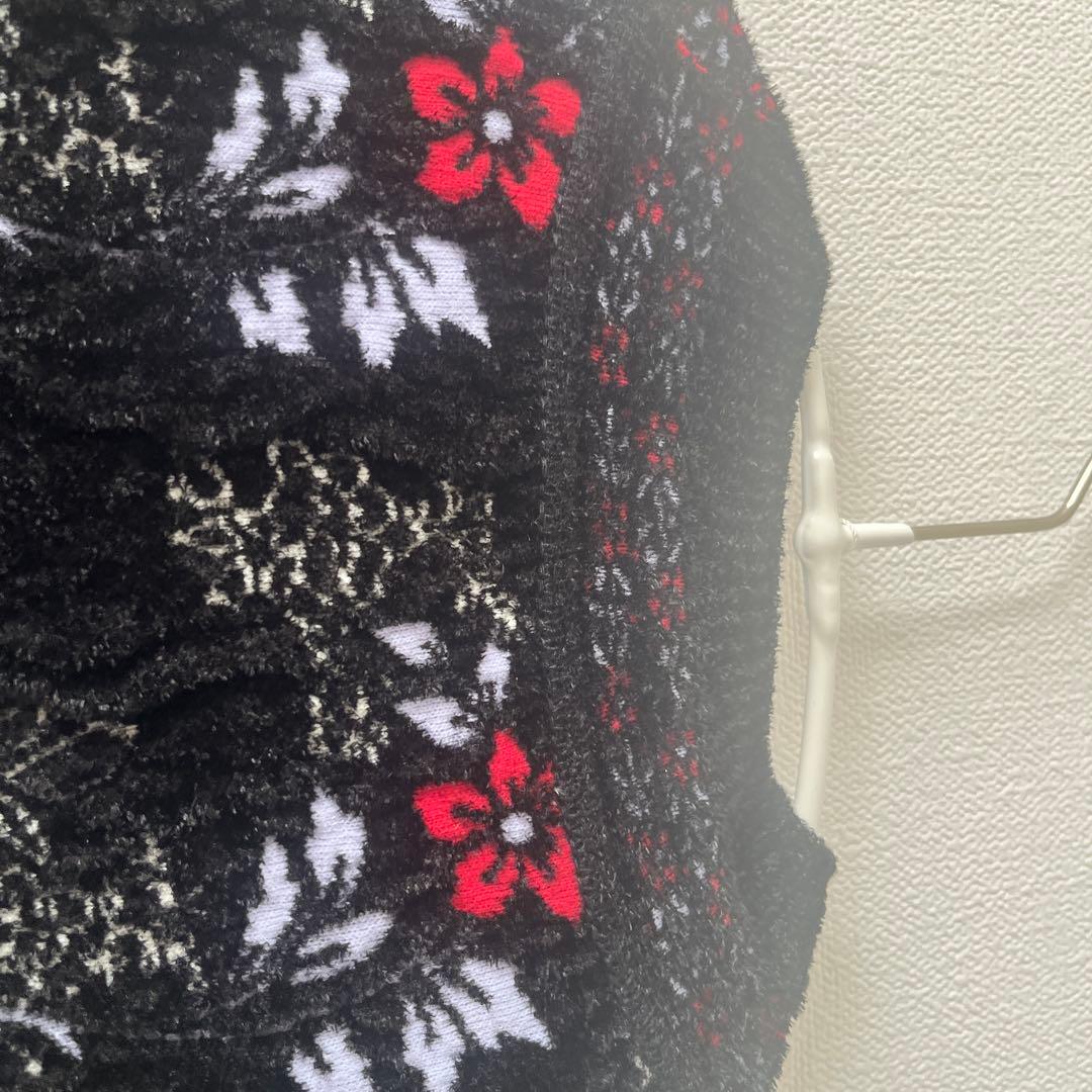 マメクロゴウチ　フローラルモチーフニット　ブラック　1 mame