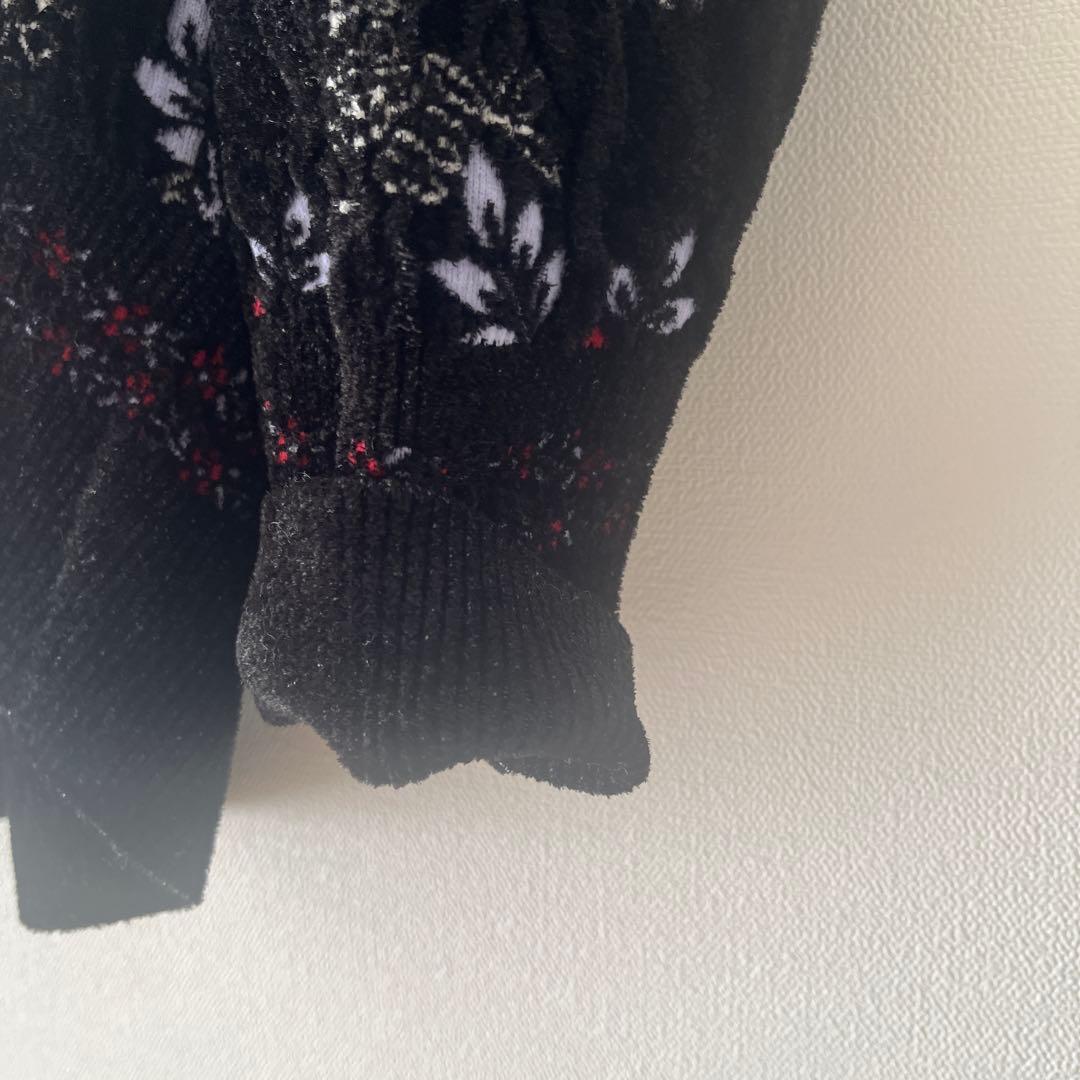 マメクロゴウチ　フローラルモチーフニット　ブラック　1 mame