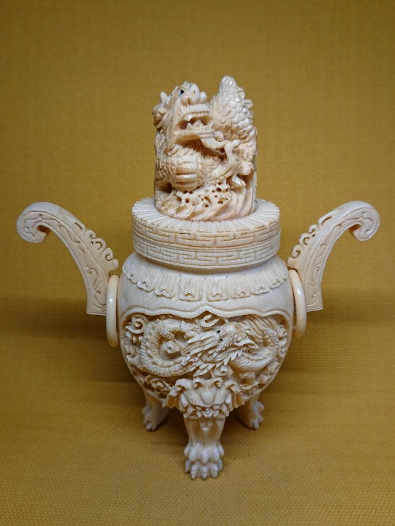 【美品】龍　彫刻　香炉　天然素材　置物　インテリア　工芸品　美術品　A3228