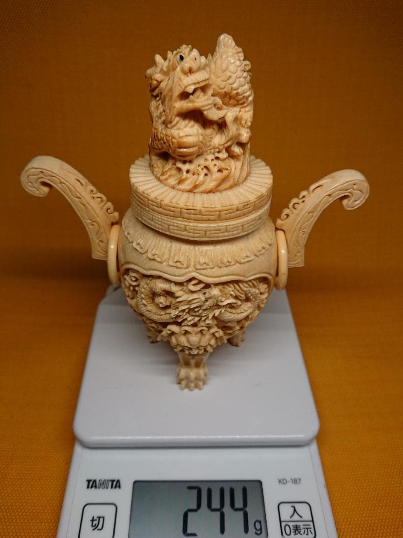 【美品】龍　彫刻　香炉　天然素材　置物　インテリア　工芸品　美術品　A3228