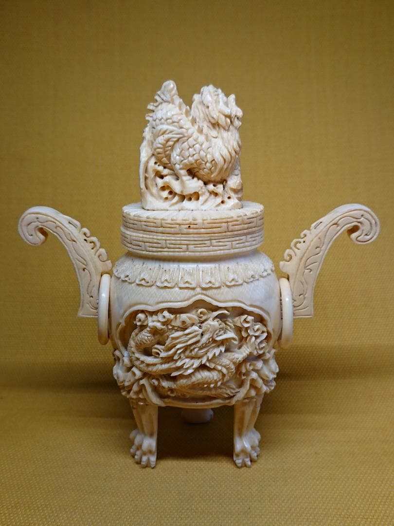 【美品】龍　彫刻　香炉　天然素材　置物　インテリア　工芸品　美術品　A3228