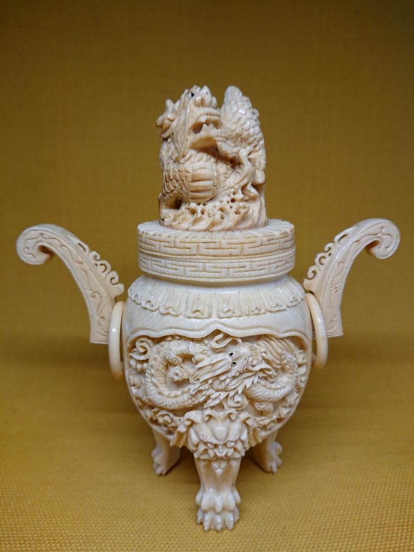 【美品】龍　彫刻　香炉　天然素材　置物　インテリア　工芸品　美術品　A3228