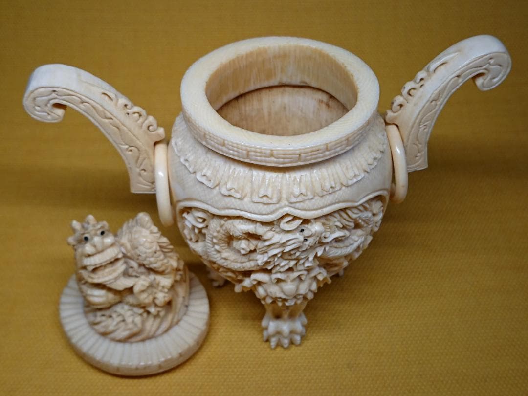 【美品】龍　彫刻　香炉　天然素材　置物　インテリア　工芸品　美術品　A3228
