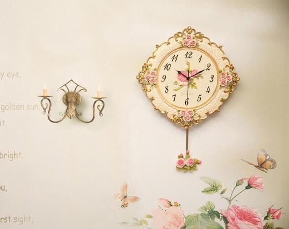 ヨーロッパ風 壁掛け時計 お花 時計 おしゃれ かわいい 華やか リビング 玄関
