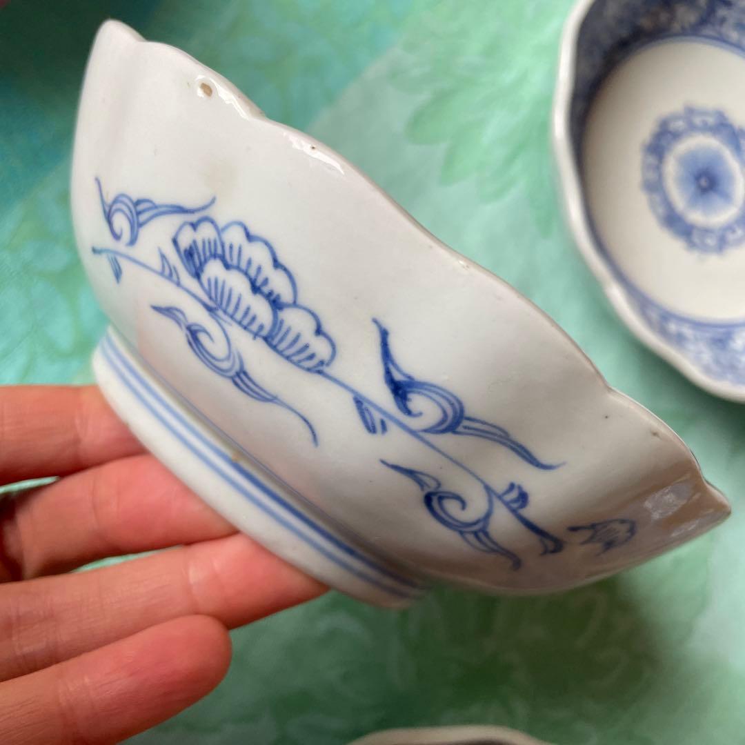 古伊万里　染付　唐草　牡丹　膾皿　5客