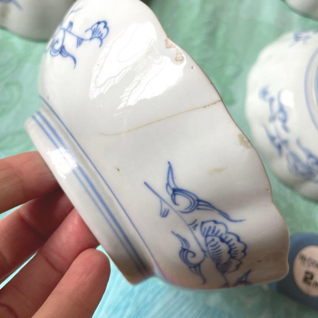 古伊万里　染付　唐草　牡丹　膾皿　5客