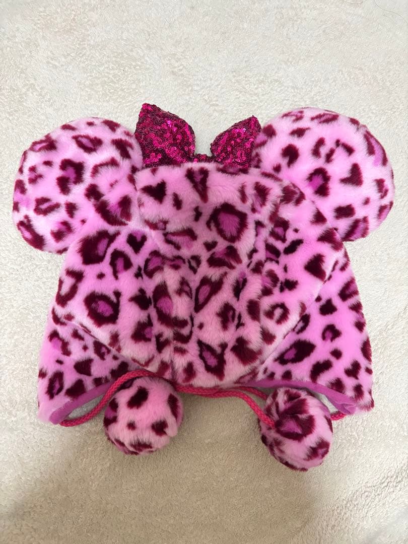 ミニーファンキャップ ヒョウ柄 ピンク ディズニー