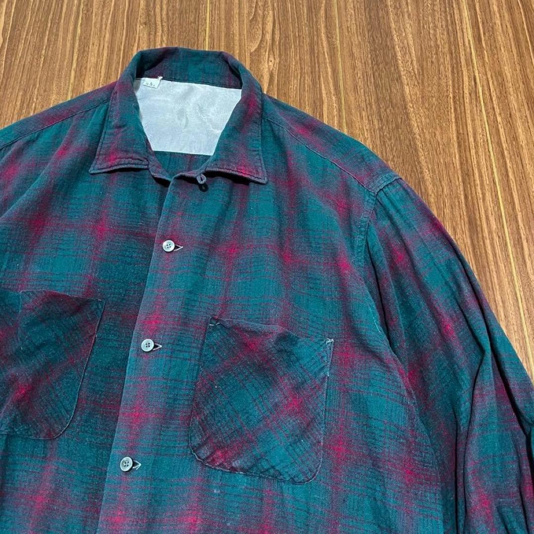 ビンテージ60s長袖オンブレチェックシャツ古着メンズL/XLレディースok中古