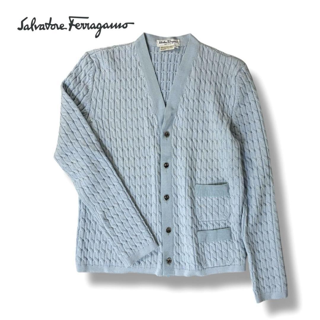 【美品】フェラガモ ウール カーディガン 水色 Lサイズ イタリア製 希少
