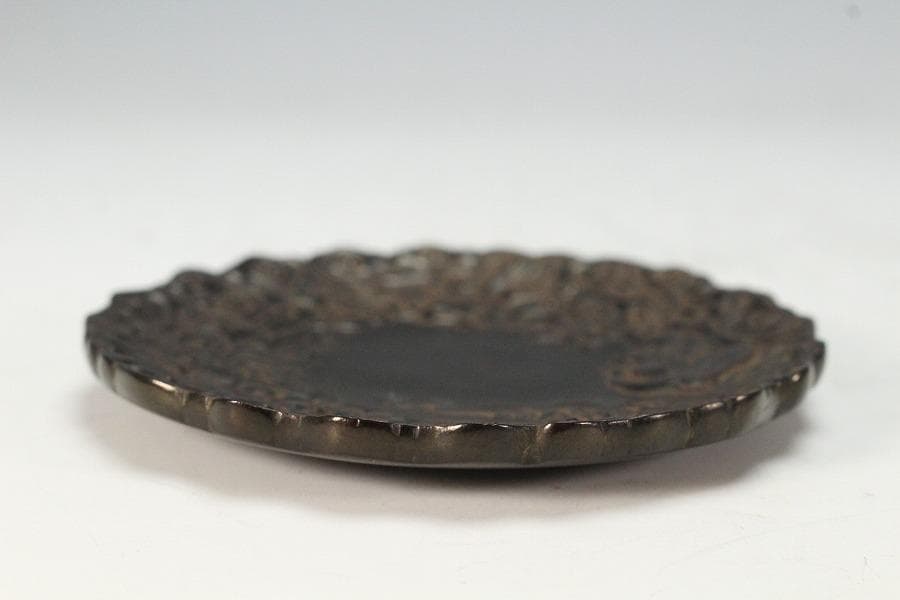 紫檀 雲鶴 細密彫刻 小皿 五枚(K-A719)