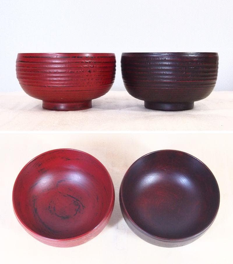 【未使用】越前漆器 五代目錦壽 山岸厚夫作 荒挽汁椀2客 根来/曙 雑煮椀 漆器